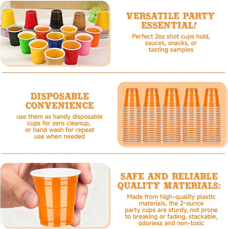 Pineburg 100Pack 2oz Plastic Shot Cups, Orange Plastic Shot Glasses, Mini Disposable Cups for Parties Carnival Birthday Weddings Party Game & Events Supplies(Orange) - Image 3